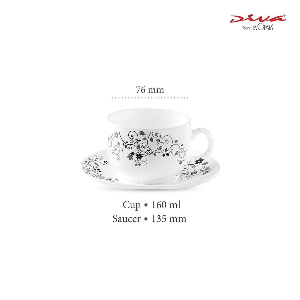 LaOpala Diva mystrio black Tea Cup & Saucers Set of 6 160ml The