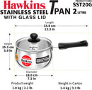 Hawkins Tea Pan/milk pan/sauce pan 2 Litre with Glass lid CODE:SST20G