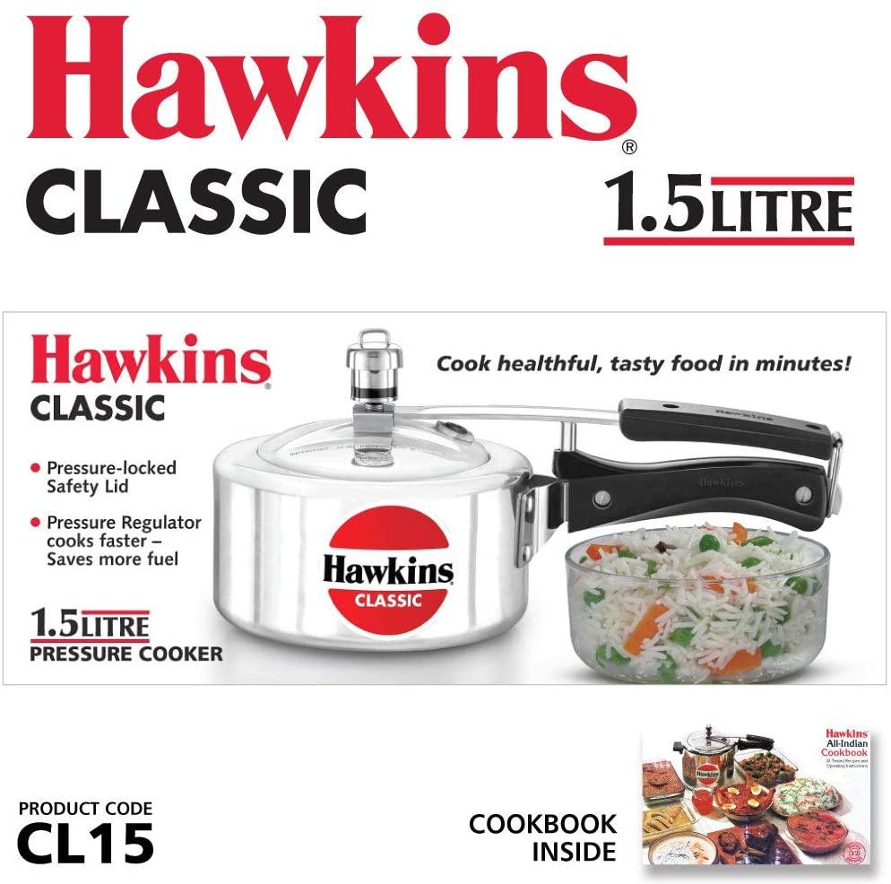 Hawkins Classic Aluminum Pressure Cooker, 5 L, Silver