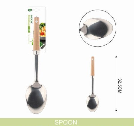 Serving spoon with wooden handle