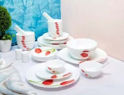 La Opala Opal Ware Scarlet Duet Dinner (White)