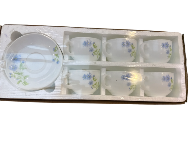 La Opala Blue Daisy Tea & Coffee Cup & Saucers 220 ML Set of 6.