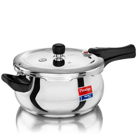 Prestige Svachh Triply Steel Handi Outer Lid Pressure Cooker with Unique Deep Lid for Spillage Control, 3,5 Litre