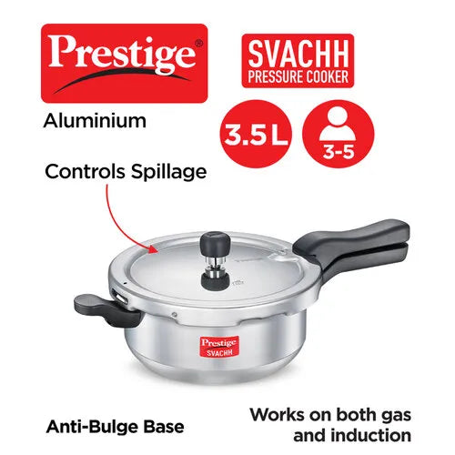 Prestige Svachh Aluminium Anti Bulge Gas and Induction Compatible Pan Pressure Cooker, 3.5 L