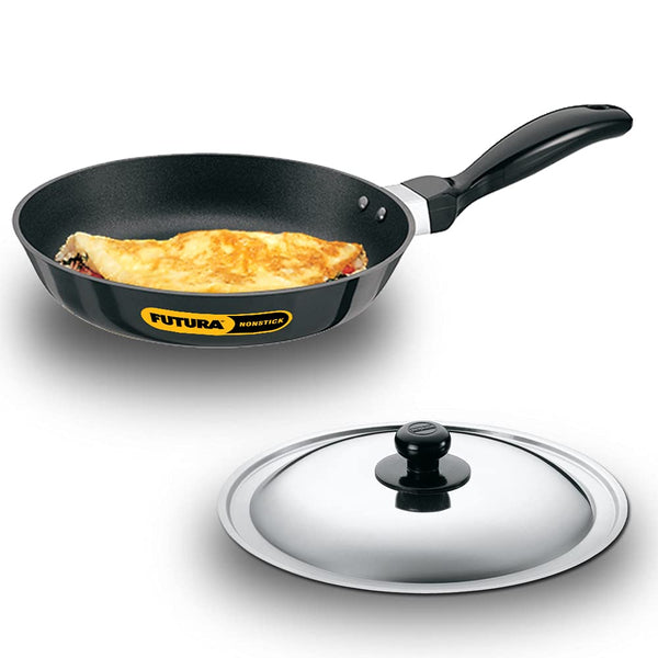 Hawkins Futura Nonstick Frying Pan 22 cm, 3.05 mm Thick with SS lid Induction Compatible (Black)INF22S