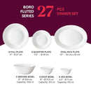 Larah by Borosil Boro Fluted Series Opalware Dinner Set | 27 Pieces