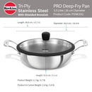 Hawkins Pro 3.5 Litre Shielded Nonstick Triply Deep-Fry Pan, Kadhai with Stainless Steel Handles and Glass Lid, Silver (PSNK35G)