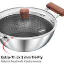 Hawkins 2.5 Litre Deep Kadhai, Triply Stainless Steel Shielded Nonstick Deep-Fry Pan with Rosewood Handle, Honeycomb Non Stick Induction Kadai, Silver (NSDK25G)