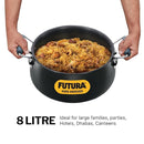 Hawkins Aluminium Futura 8 Litre Bigboy Polished Biryani Handi, Hard Anodised Pot with Hard Anodised Lid, Sauce Pan for Cooking and Serving Biriyani, Black (ABH8)