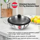 Hawkins Pro 3.5 Litre Shielded Nonstick Triply Deep-Fry Pan, Kadhai with Stainless Steel Handles and Glass Lid, Silver (PSNK35G)
