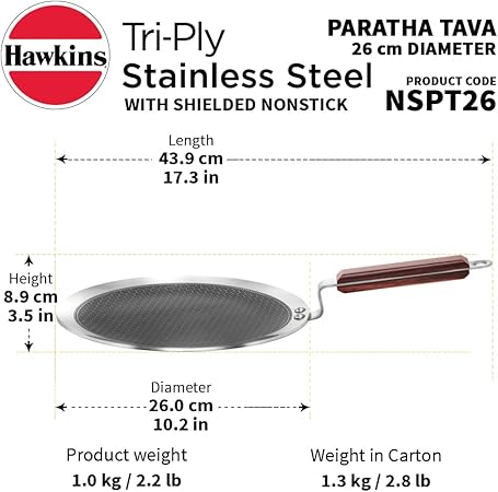 Triply Stainless Steel Shielded, Honeycomb Non Stick Induction Tawa 2 sizes