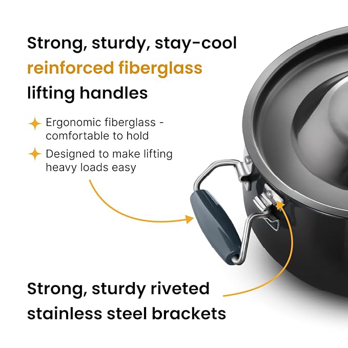 Hawkins Aluminium Futura 8 Litre Bigboy Polished Biryani Handi, Hard Anodised Pot with Hard Anodised Lid, Sauce Pan for Cooking and Serving Biriyani, Black (ABH8)