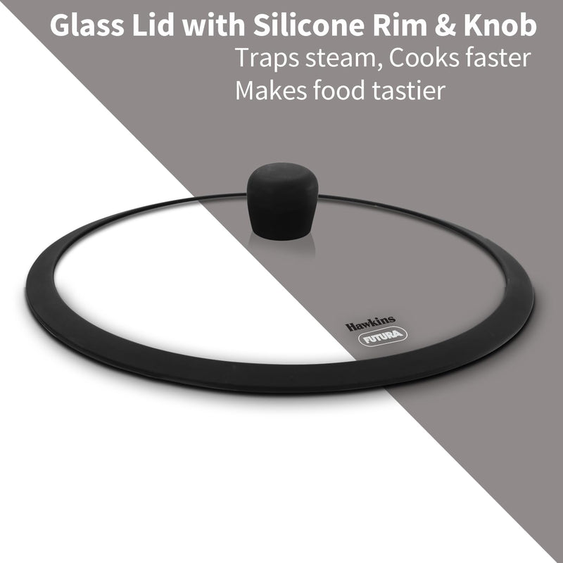 Hawkins Pro 3.5 Litre Shielded Nonstick Triply Deep-Fry Pan, Kadhai with Stainless Steel Handles and Glass Lid, Silver (PSNK35G)