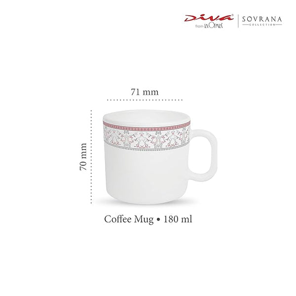 La Opala Opal Glass Coffee Mug 1 piece, Moroccan Pink, White 180 ml