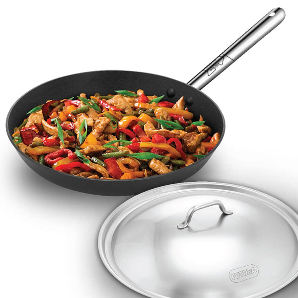 Hawkins Futura 30 cm Frying Pan, Non Stick Fry Pan with Stainless Steel Handle and Stainless Steel Lid, Induction Frying Pan, Big Frying Pan, Black (INFS30S)