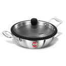 Hawkins Pro 3.5 Litre Shielded Nonstick Triply Deep-Fry Pan, Kadhai with Stainless Steel Handles and Glass Lid, Silver (PSNK35G)