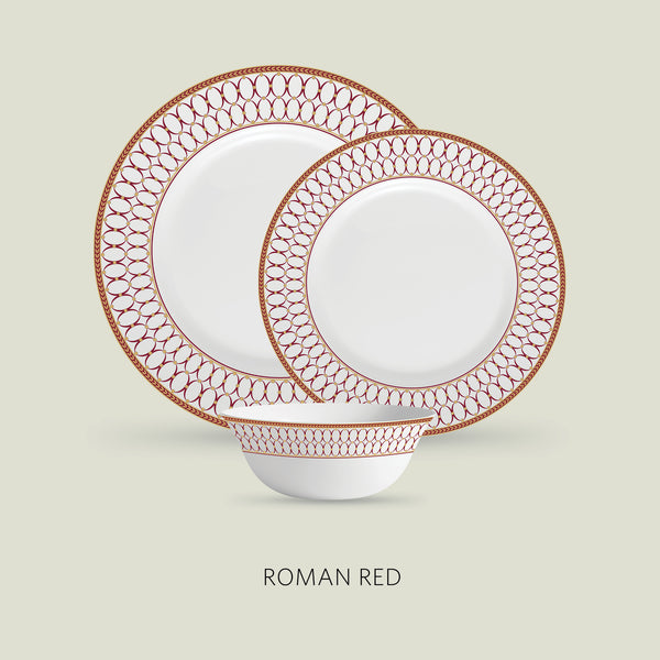 La Opala Diva, Sovrana Collection, Opal Glass Dinner Set 35 and 45pcs, Roman Red