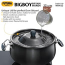 Hawkins Futura 12 Litre BigBoy Biryani Handi, Non Stick Pot with Hard Anodised Lid, Sauce Pan for Cooking and Serving Biriyani, Black (NBH12)