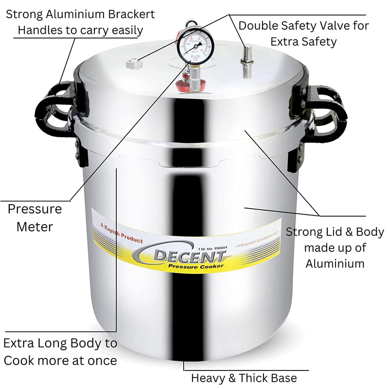 Decent Jumbo Aluminium Outer Lid Pressure Cooker 40 Litre (Silver)