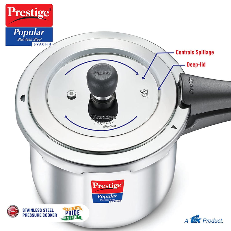 Prestige Popular Induction Base Stainless Steel Pressure Cooker, 5 Litres, Svachh ji