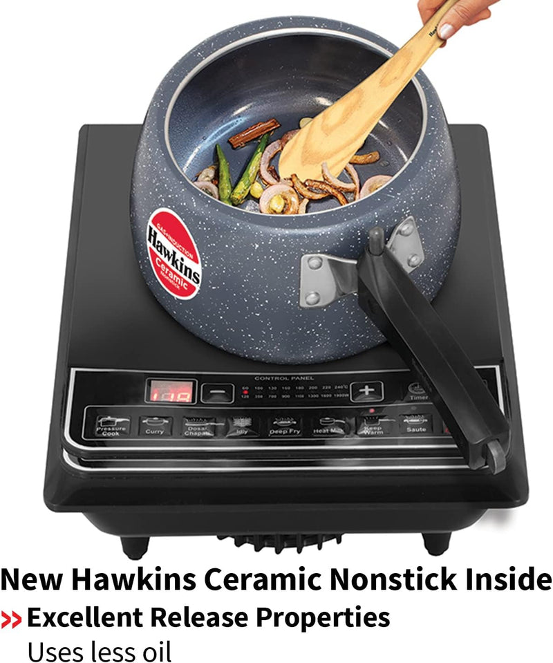 Hawkins 3 Litre Ceramic Nonstick Pressure Cooker, Induction Inner Lid Cooker, Granite Contura Shaped Cooker (ICC30)