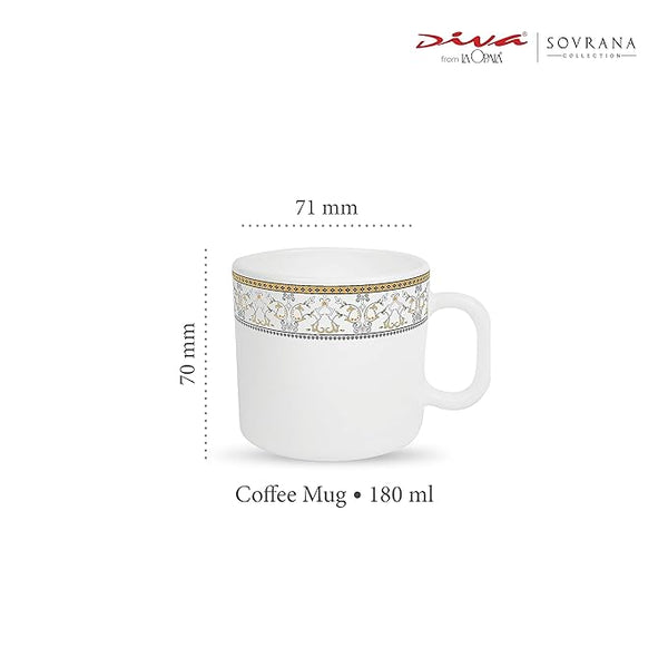 La Opala Opal Glass Coffee Mug 1 piece, Moroccan Gold, White 180 ml