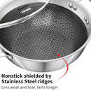 Hawkins 2.5 Litre Deep Kadhai, Triply Stainless Steel Shielded Nonstick Deep-Fry Pan with Rosewood Handle, Honeycomb Non Stick Induction Kadai, Silver (NSDK25G)