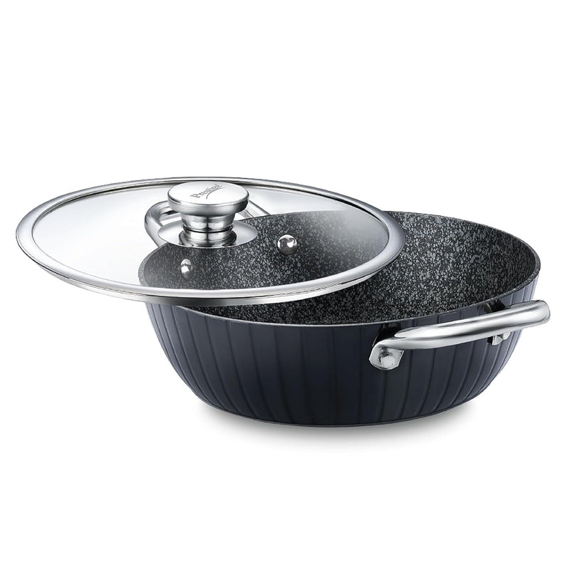 Prestige Durastone Hard Anodised 6 Layer Non-Stick Kadai with Glass Lid, (24 cm, 2.5 Litre)