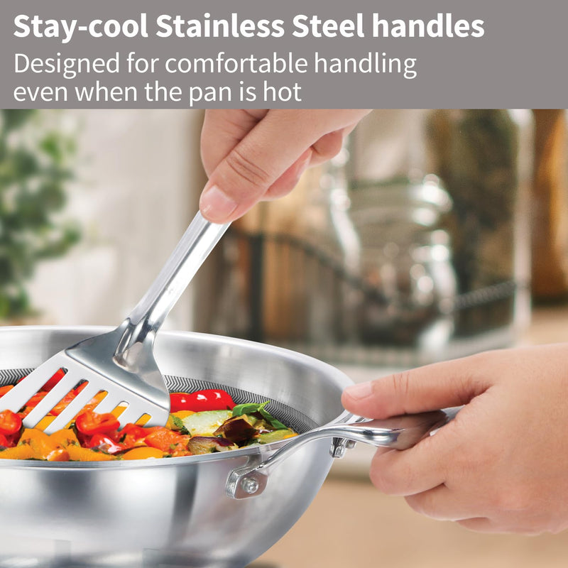 Hawkins Pro 3.5 Litre Shielded Nonstick Triply Deep-Fry Pan, Kadhai with Stainless Steel Handles and Glass Lid, Silver (PSNK35G)