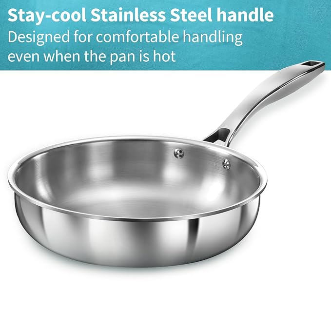 Hawkins Pro 22 cm Frying Pan, Triply Stainless Steel Fry Pan with Stainless Steel Handle and Stainless Steel Lid, Silver (PSF22S)