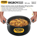 Hawkins Futura 12 Litre BigBoy Biryani Handi, Non Stick Pot with Hard Anodised Lid, Sauce Pan for Cooking and Serving Biriyani, Black (NBH12)