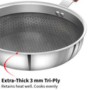 Hawkins 22 cm Frying Pan with Glass Lid, Triply Stainless Steel Shielded Nonstick Fry Pan with Rosewood Handle, Honeycomb, Induction, Silver (NSF22G)