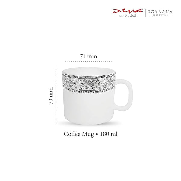 La Opala Opal Glass Coffee Mug 1 piece, Persian Grey, White 180 ml