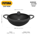 Futura 3.5 Litre , Cast Iron Kadai with Glass Lid (CIK35G)