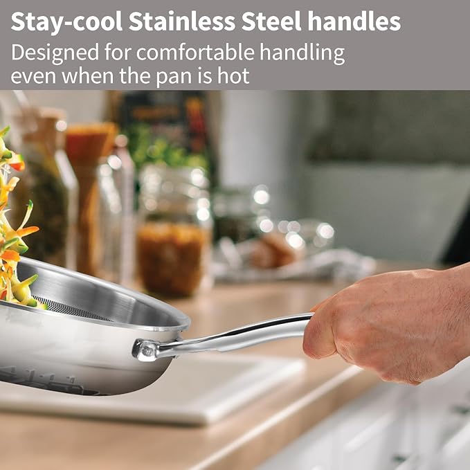 Hawkins Pro 26 cm Shielded Nonstick Triply Frying Pan, Fry Pan with Stainless Steel Handle and Glass Lid, Silver (PSNF26G)