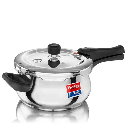 Prestige Svachh Triply Steel Handi Outer Lid Pressure Cooker with Unique Deep Lid for Spillage Control, 3,5 Litre