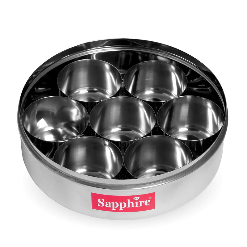 Stainless Steel Indian Spice Box, Masala Dabba Sapphire