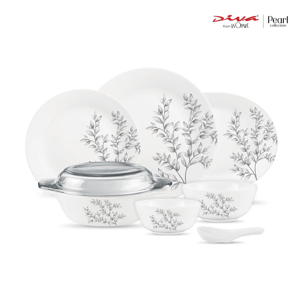 La Opala, Pearl Collection, Opal Glass Dinner Set 35 pcs, Dusky Vines