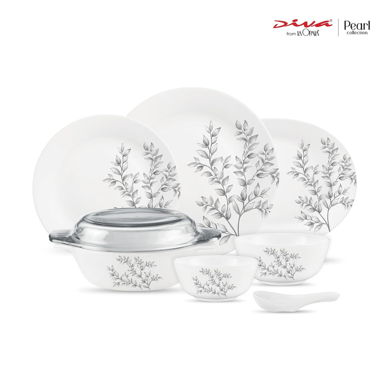 La Opala, Pearl Collection, Opal Glass Dinner Set 35 pcs, Dusky Vines