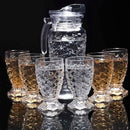Crystal serving glass jug with lid and 6 glasses