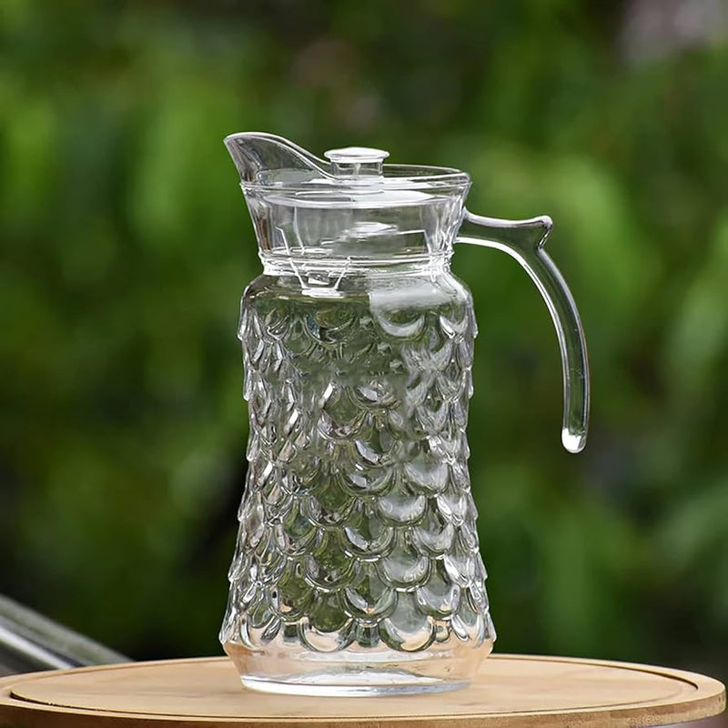 Crystal serving glass jug with lid and 6 glasses
