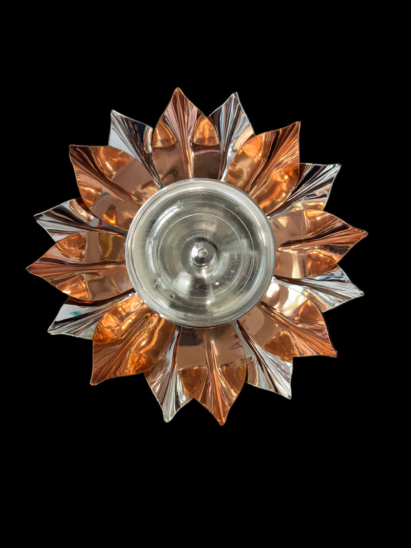SIlver and Copper plated Leaf Lotus Diya for Puja (5 inches Approx.) 1pc