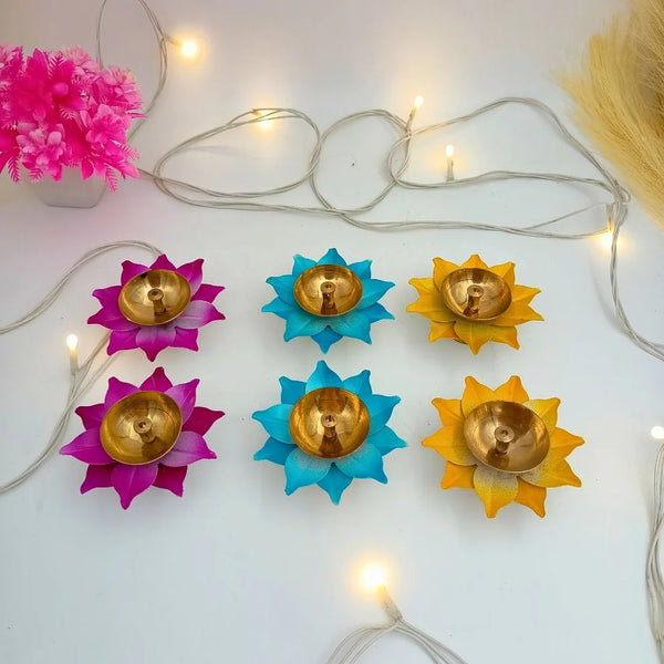 Brass Lotus Leaf Diya for Puja 1pc ( 3 Colour)