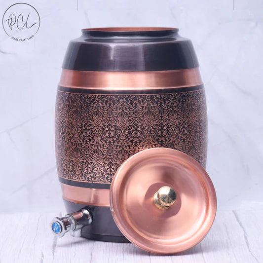 Designer Water/Drink Dispenser 100% Pure Copper 5, 8, and 12 Litre Pot Hammered Matka Drinkware
