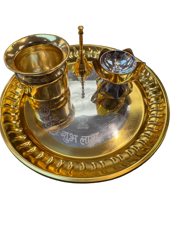 Polished Brass Pooja Thali 4 Piece set
