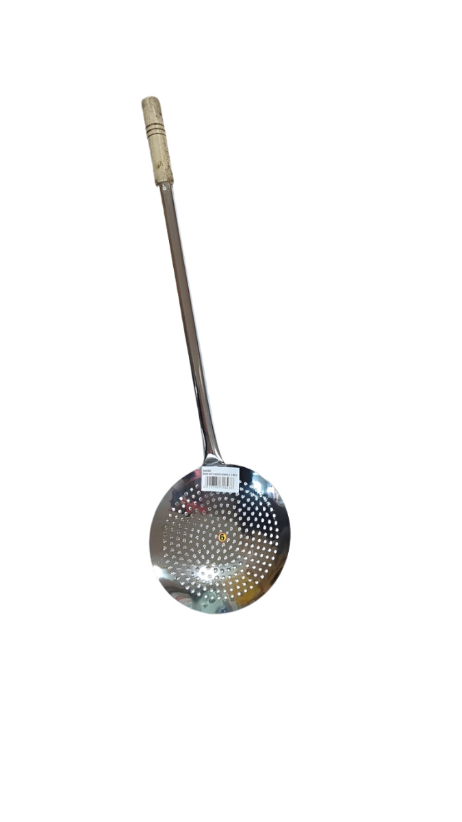 Commercial/Domestic Stainless Steel Frying Jhara, Boondi Jhara, Skimmer, biryani jhara wooden handle