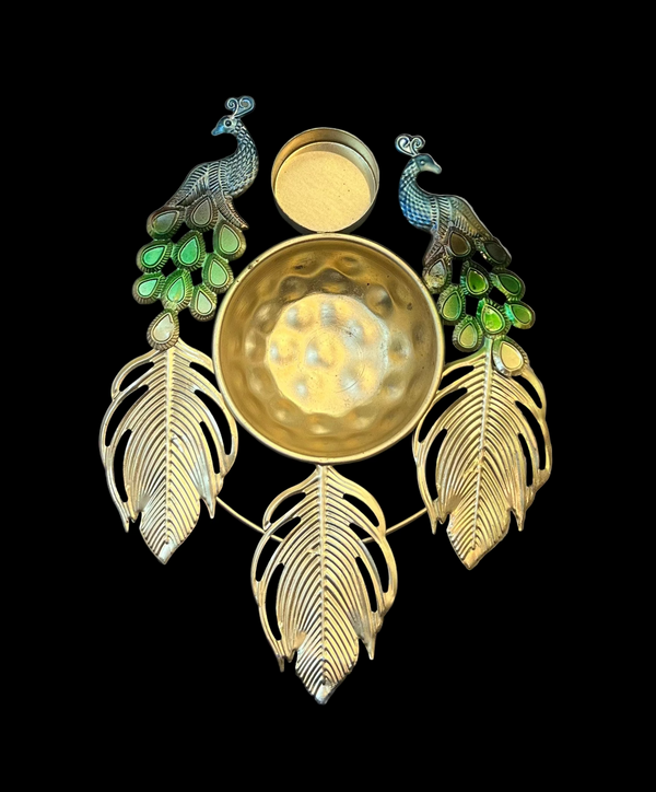 Brass peacock diya urli