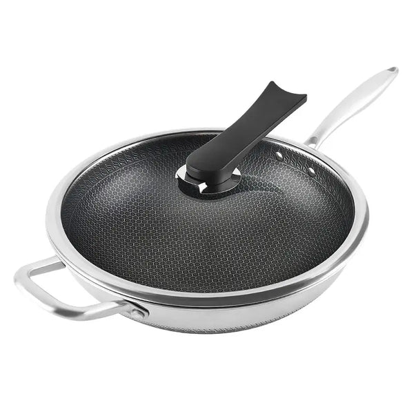 Stainless Steel Wok 316 Non Stick Frying Pan Pot and pans Tri-ply Honeycomb