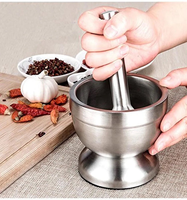 Brushed Stainless Steel Spice Grinder Pill crusher Mortar and pestle / imam dasta