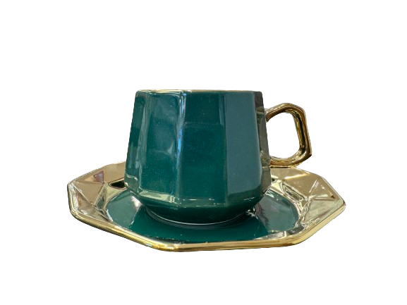Cup and saucer set of 6 Green Golden